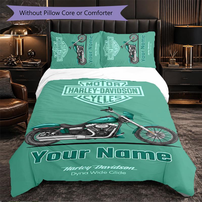 Set Biancheria da Letto Personalizzato Harley-Davidson con Testo Nome, 1 Copripiumino & 2 Federe Regalo Personalizzato per Camera da Letto