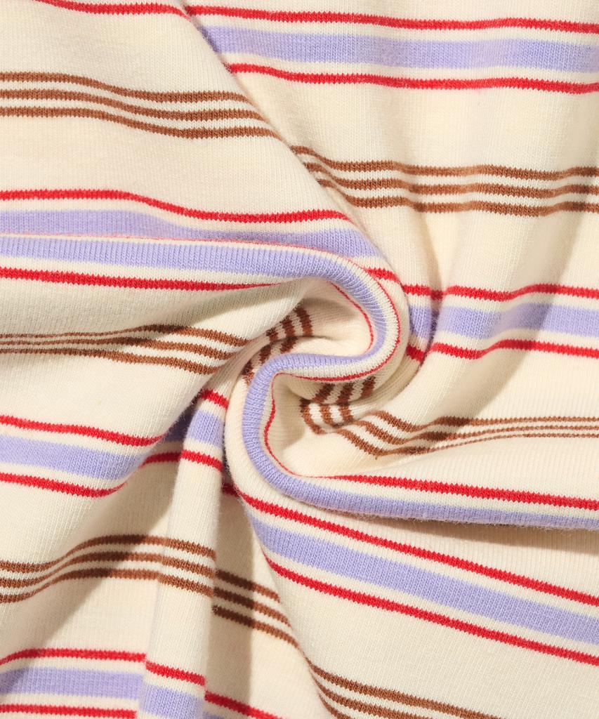 TAILOR STUDIO Soft Campus Striped Short Sleeve Tee (Ivory/Purple)