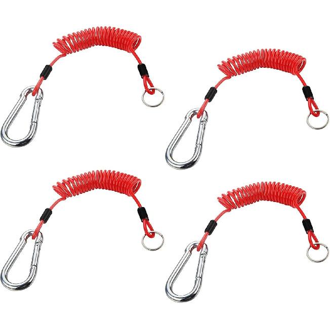 FizLig 6Ft Breakaway Trailer Cable 4 Pack - Coiled Spring Wire, Emergency Brake Safety Cable For RV Camper 5Th Wheel Trailer Towing Accessories