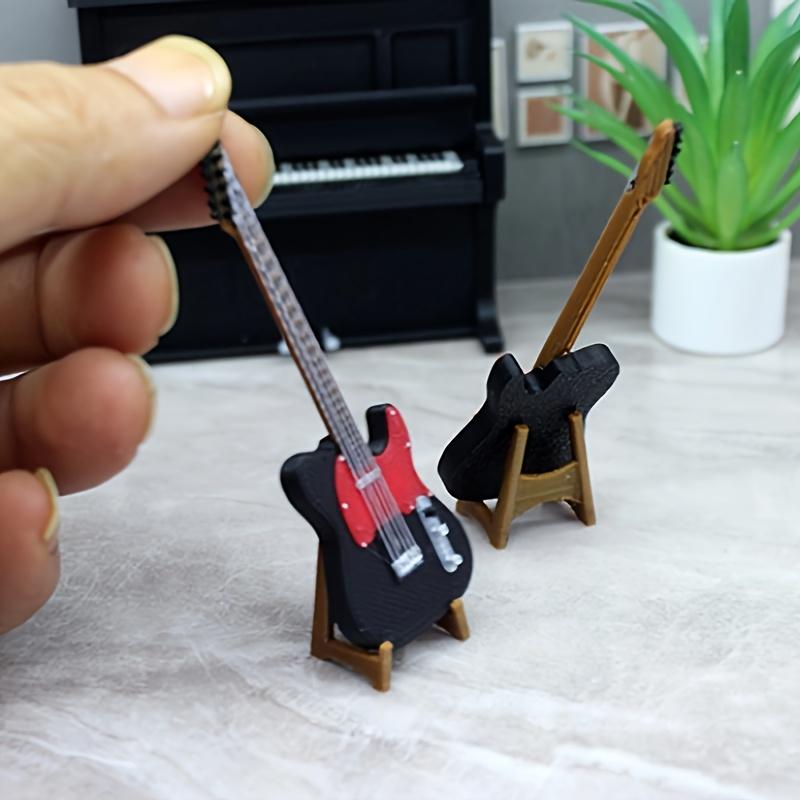 Mini guitar and stand 12-point miniature analog instrument model, cute, decorative, suitable for gift giving