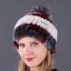 Women's Fur Hat with Rex Rabbit and Fox Fur Pompon for Autumn and Winter