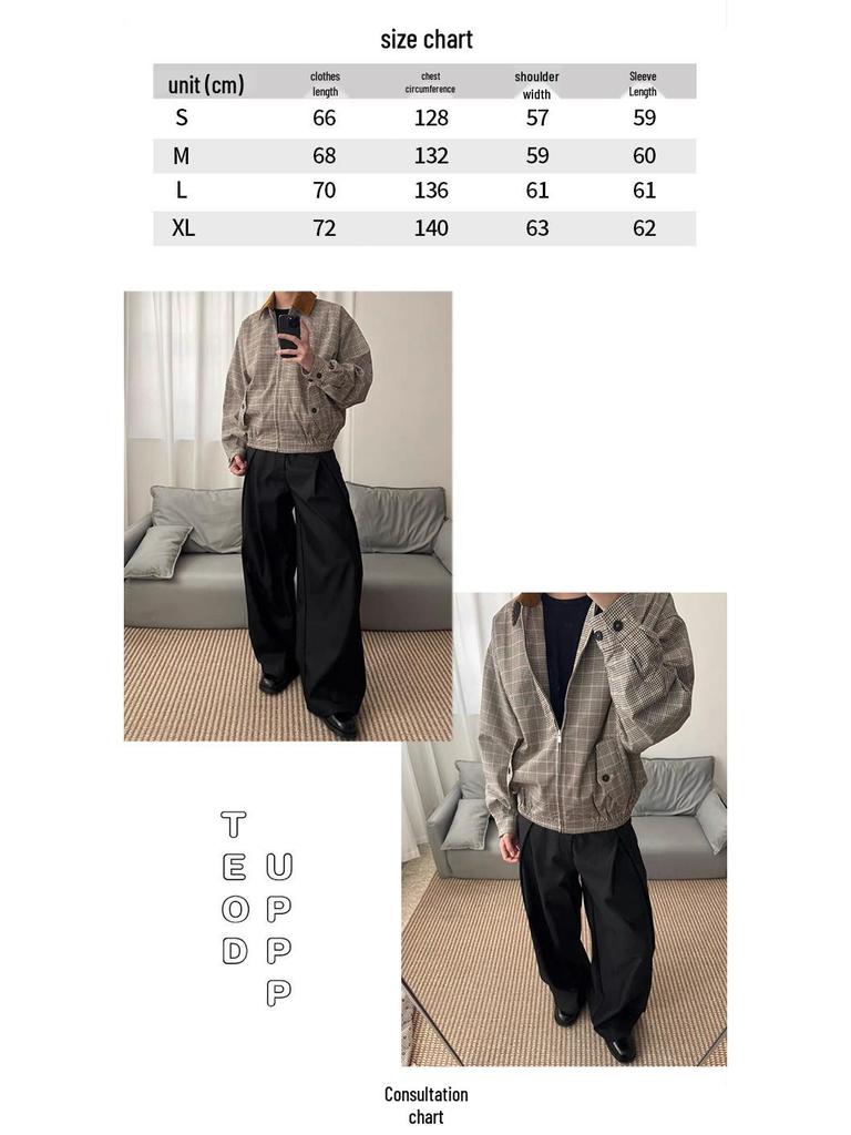 Premium Prince of Wales Check Corduroy Harrington Jacket with Contrasting Collar for Versatile Old Money Style Commuting.