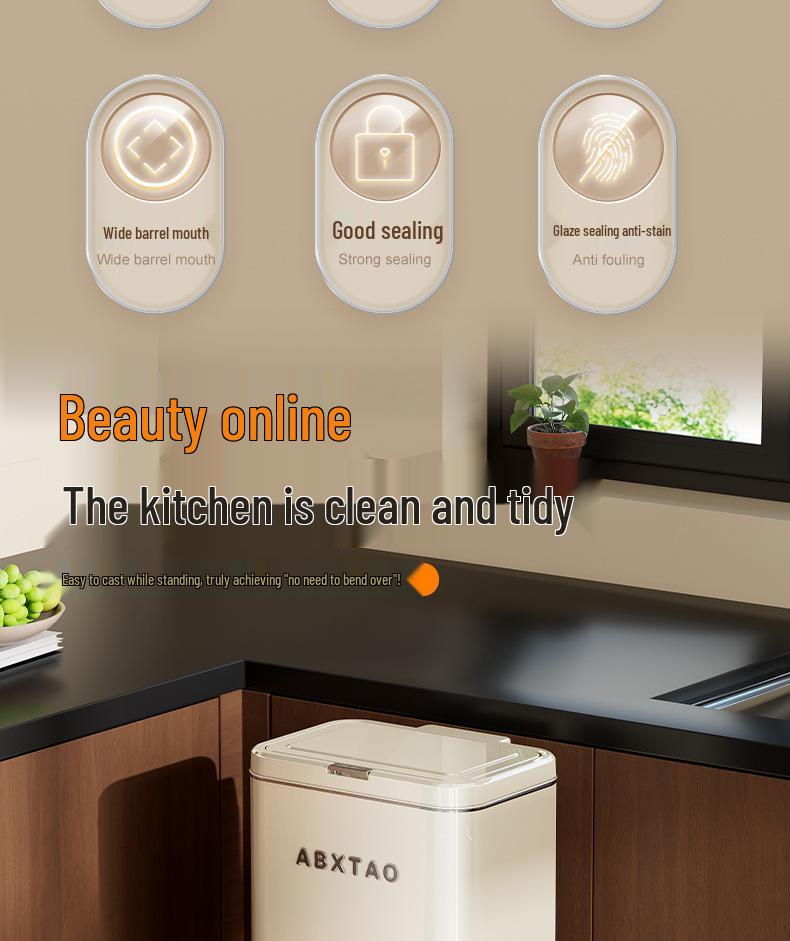 High-Legged Kitchen Trash Can with Wheels - Large Capacity, Narrow Gap, with Lid