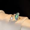 French Hong Kong Style Imitation Pearl Abalone Shell Butterfly Necklace 2025 New Trendy Accessories Collarbone Chain Stud Earrings Ring
