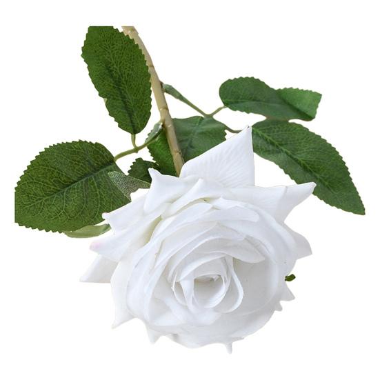 Artificial Rose with Green Leaves Realistic Fake Flower Stem Home Office Wedding Party