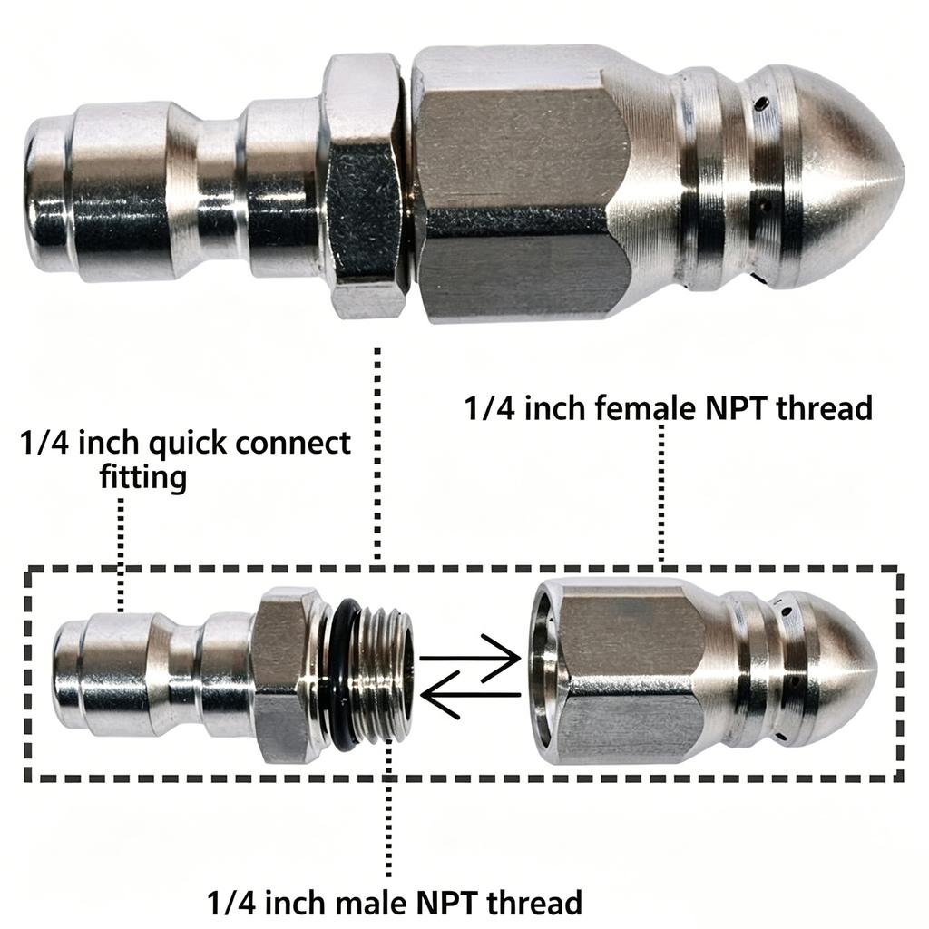 G1/4 Quick Connect Sewer Cleaning Nozzle High Pressure Washer Drain Hose Nozzle 5000PSI Pipe Dredge Washing Tool Accessories