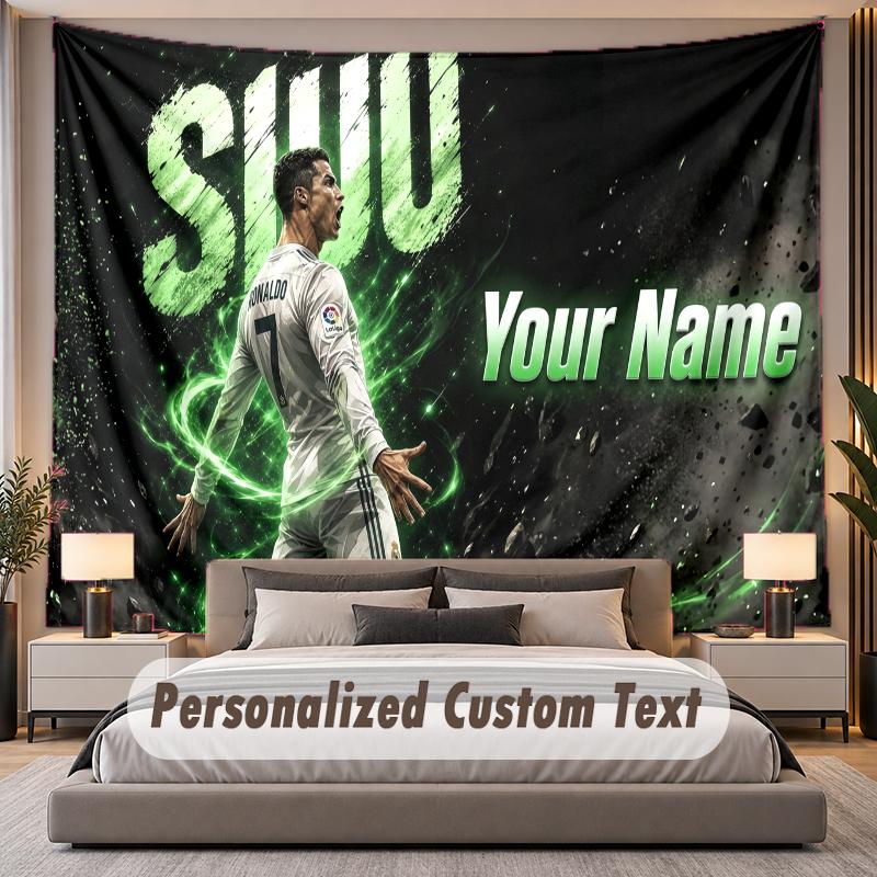 Tapeçaria de Parede Personalizada com Nome e Texto Cristiano Ronaldo Poliéster Para Quarto