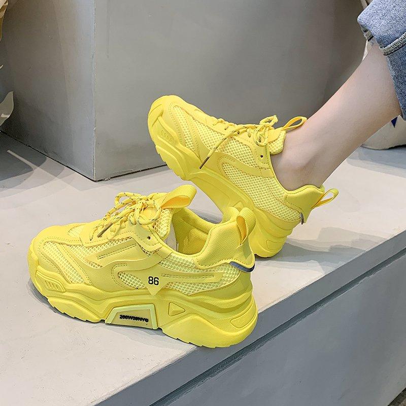 Spring Women's Sneakers Green Breathable Mesh Platform Chunky Sneakers Women Sports Shoes Thick Sole Walking Sneakers Woman Shoe
