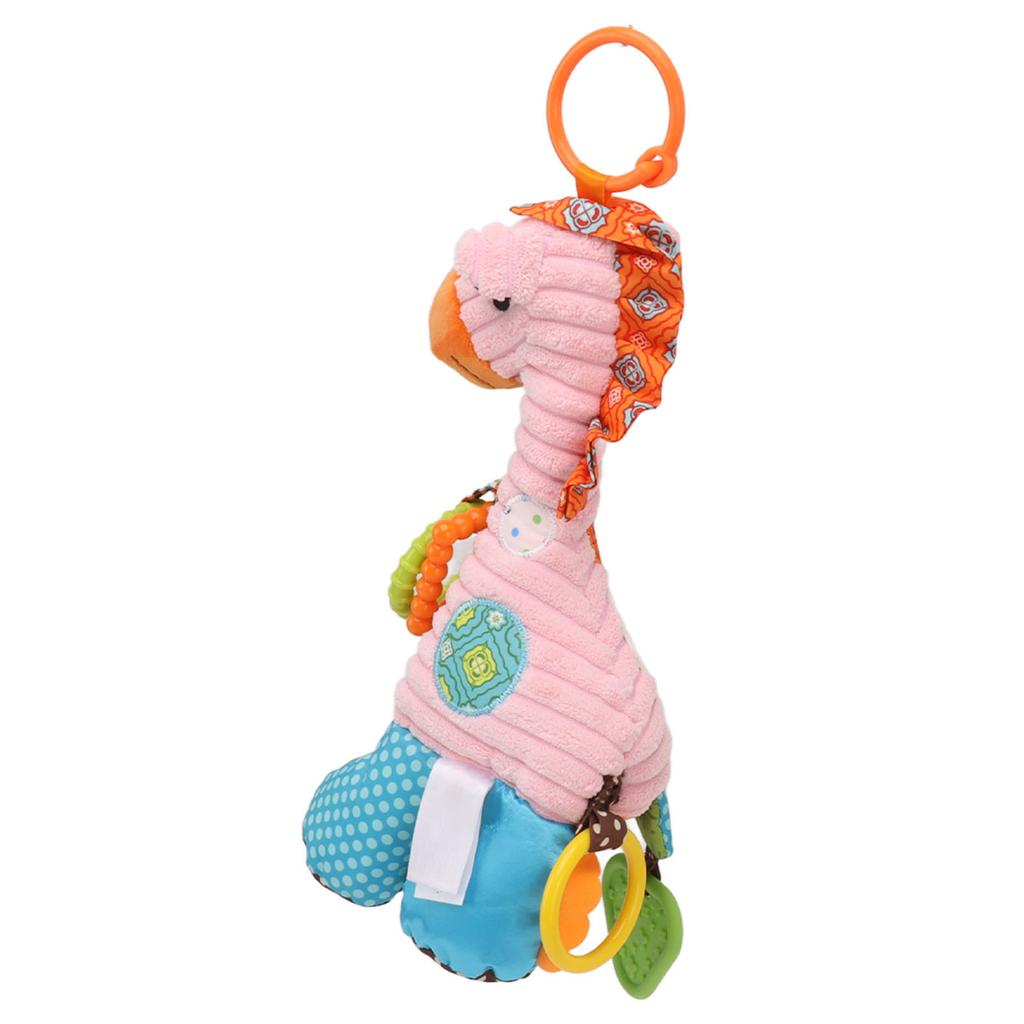 Infant Stroller Rattle Bell with Teether Mirror Cute Giraffe Plush Doll Baby Car Bell Toy for