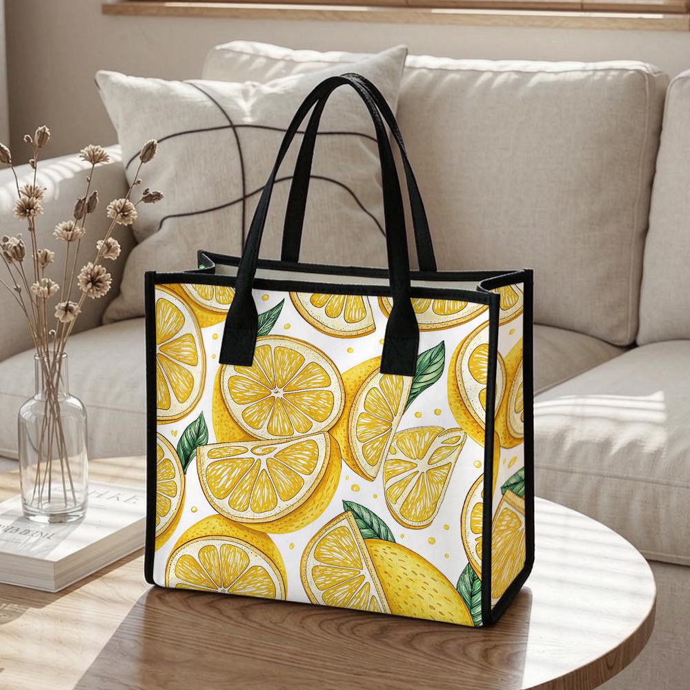 Lemon Print Tote Bag Fashion Casual Daily Handbag Large Capacity Lightweight Reusable Shopping Bag For Women Outdoor Use