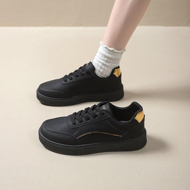 Flat bottom simple little white shoes women's new round head lace-up single shoes student large size running board shoes