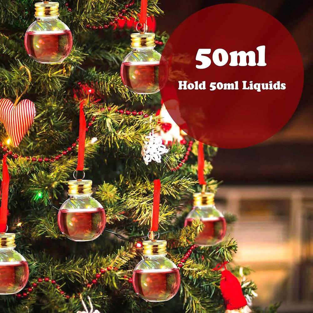 36Pcs Christmas Drink Balls Clear Shot Glass Ornaments Christmas Tree Fillable Plastic Xmas Water Bottle Bulbs for Holiday Party