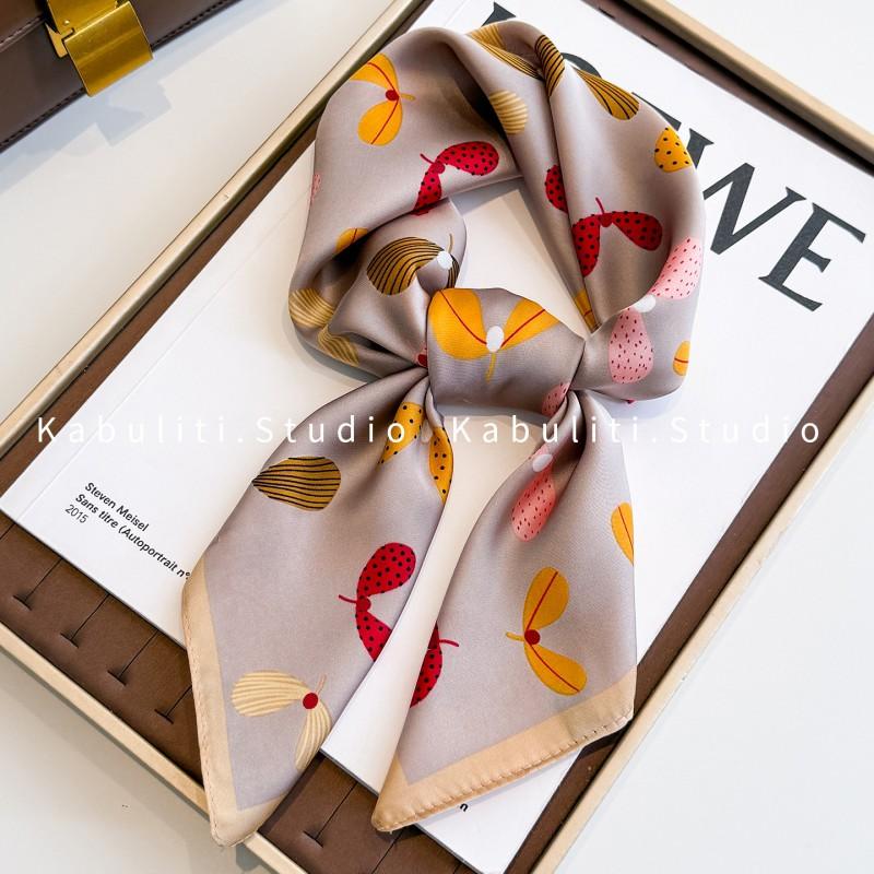 70x70cm Lightweight Square Scarf Women Polka Dot Print Silk-Like Wrap Neck Tie Hair Band Fashion Accessory