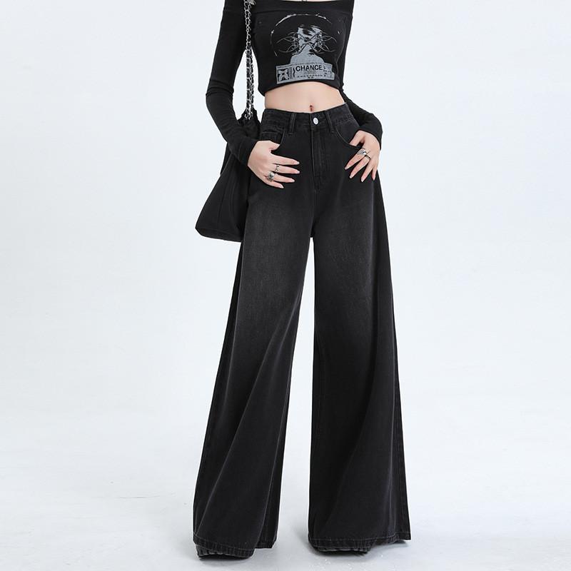 High-Waist-Jeans mit weitem Bein für Damen im Retro-Stil und aus Baumwoll-Denim