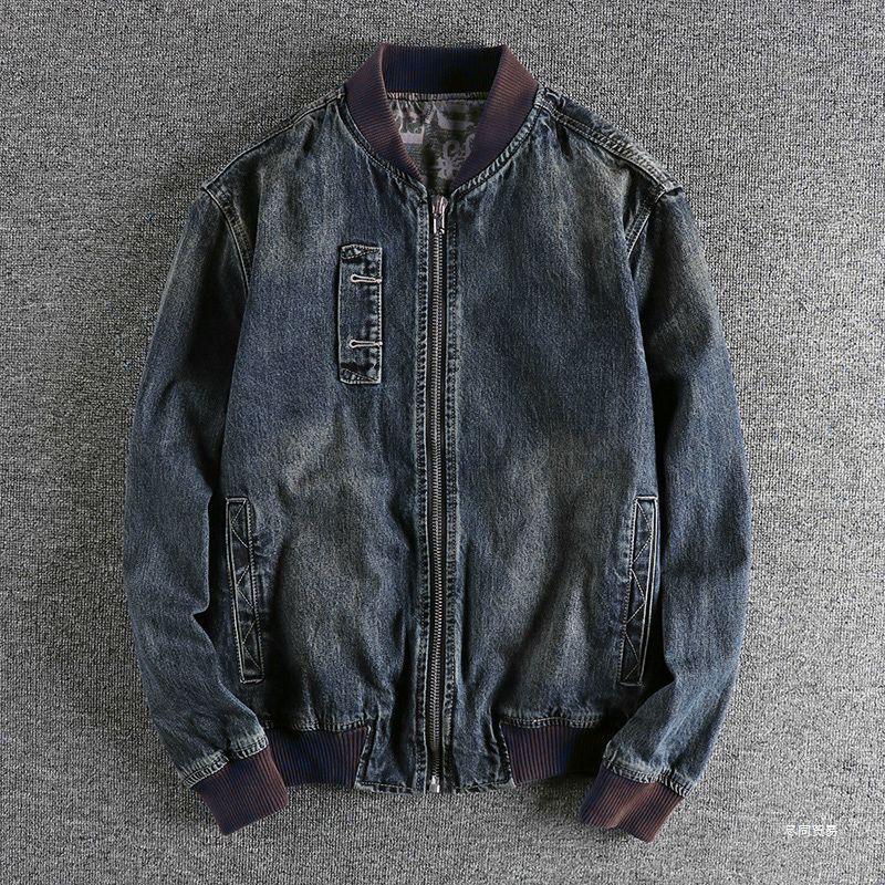 Men's Trendy Retro Motorcycle Denim Jacket - Slim Fit, Fashionable Baseball Collar for Autumn and Winter.