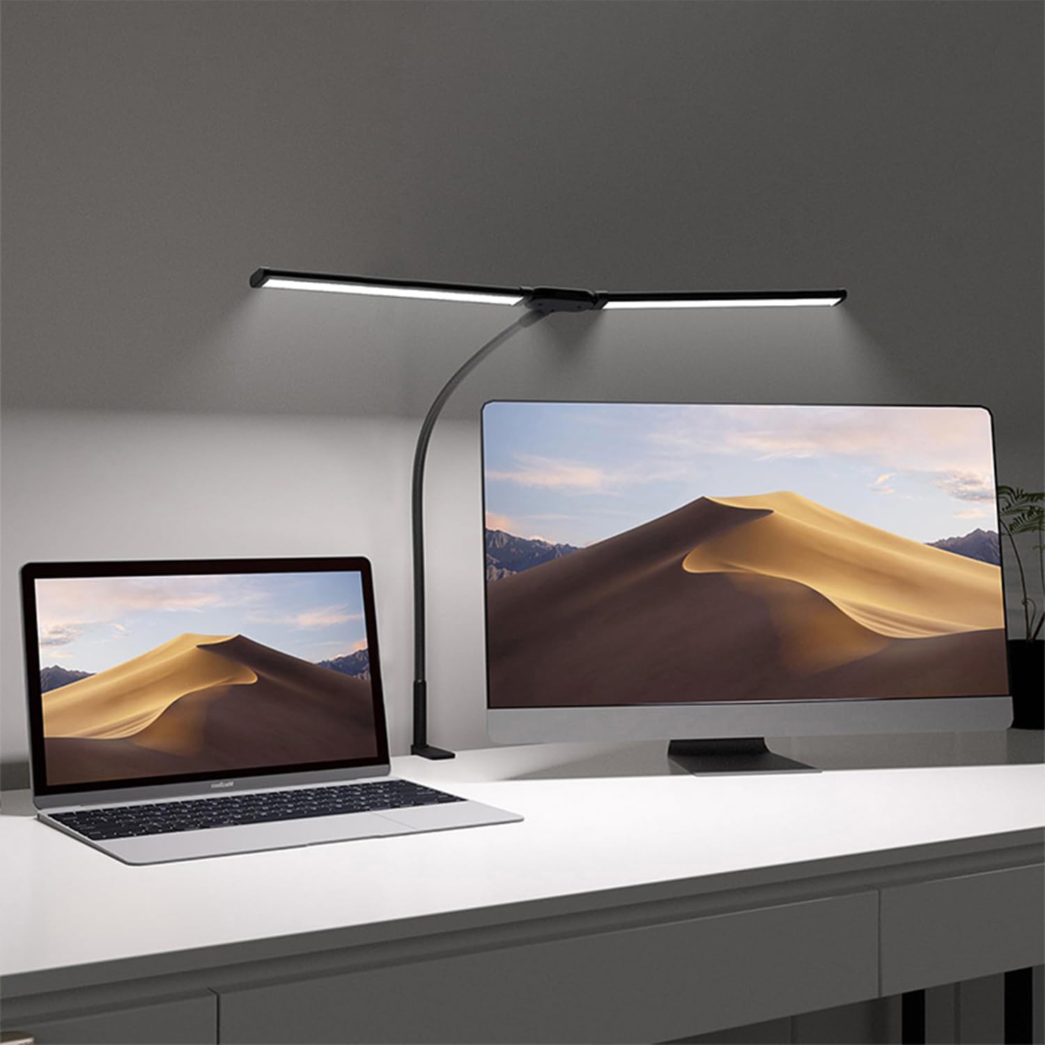 

Lamake Clamp-Type Desk Lamp, USB-Powered [Dual Light Source + 3 Color Temperatures + Stepless Dimming + Adjustable Angle + Memory Function] Bright,