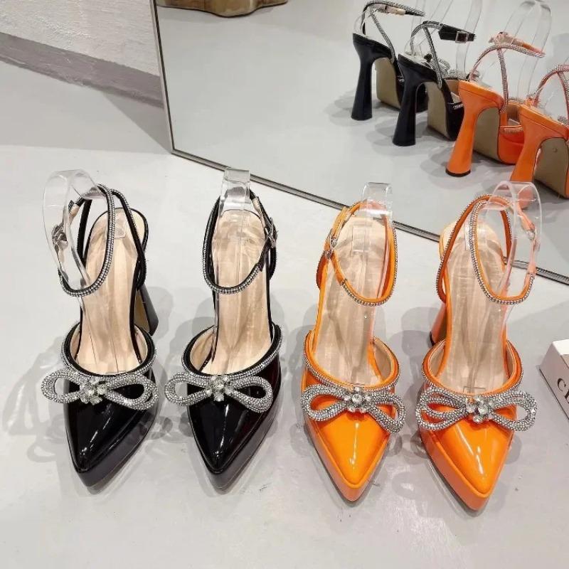 Fashion Brand Love Rhinestone/Flower Strap Sandals Model Show Bow Tie High Heels Thick Heel Waterproof Platform Size 35-43 Women's Shoes