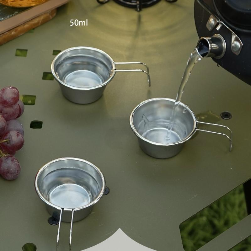 Camping Cookware Multipurpose Stainless Steel Cup with Hook Handle 50ml Capacity For Hiking Backpacking Adventure