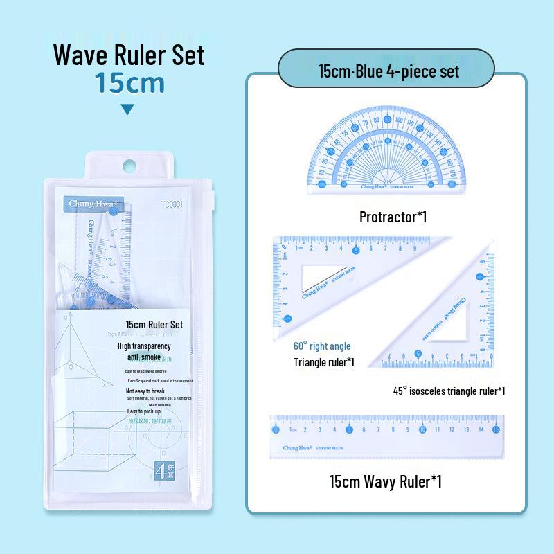 Student Geometry Stationery Set: Includes Triangle, Straight, and Wavy Rulers for Exams 15cm and 20cm
