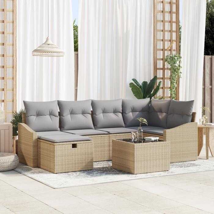VidaXL Ensemble de canapés de jardin de 7 pièces avec coussins en beige poly rattan 3359289