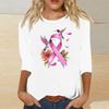 Women's Casual Round Neck Three-Quarter Sleeve Print Blouse with Ribbon and Butterfly Heart Pattern