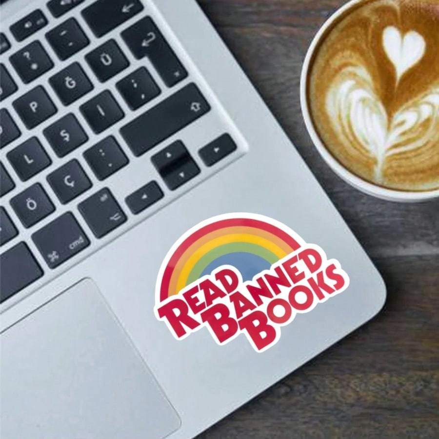 Removable Outdoor Waterproof Vinyl Durable Creative Gift Sticker - Read Banned Books Rainbow Design, Perfect For Laptops, Tablets, Phone Cases