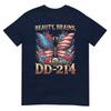Female Veteran Army Floral Vintage Beauty Brains Us Tshirt
