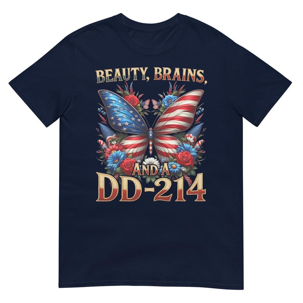 Female Veteran Army Floral Vintage Beauty Brains Us Tshirt