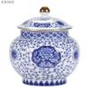 Antikk Blå og Hvit Porselen Oppbevaringskrukkelokk Gullbelagt Oppbevaringsbeholder Husholdning Stor Kapasitet Forseglet Keramisk Tebeholder