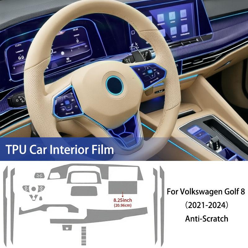 Car TPU Protective Film for VW Volkswagen Golf 8 -2024 Center Console Dashboard Gear Panel Interior Transparent Stickers