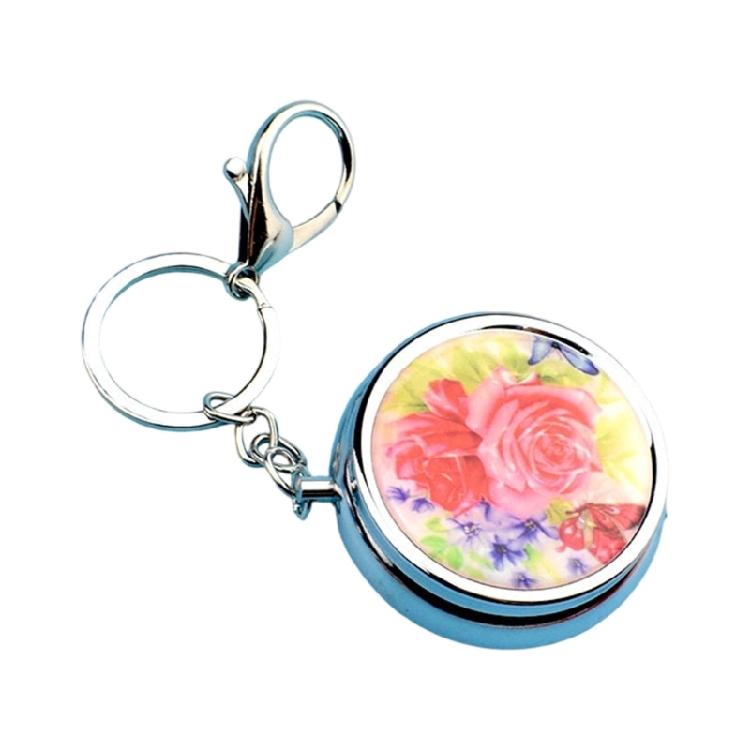 

Metal Keychain Pills Box with Mirror and Sealed Compartment Portable Medicines Dispenser Pendant Keyring Accessory