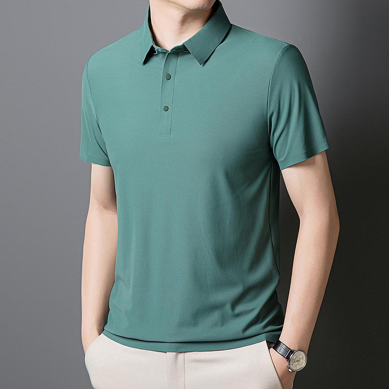 Men's Summer Ice Silk Seamless Lapel Polo - Solid Color Urban Business T-shirt for Dad or Office Wear