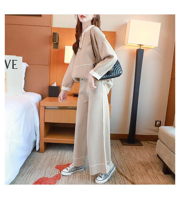 Autumn 2023 Women's Stylish Hooded Sweatshirt and Wide-Leg Pants Set