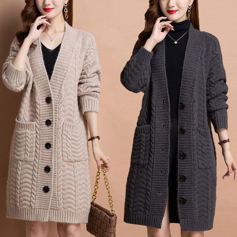 Autumn V-neck Long Cardigan Sweater Jacket Women Knitwear Ladies Long Sleeve Casual Loose Sweater Coat Female Tops