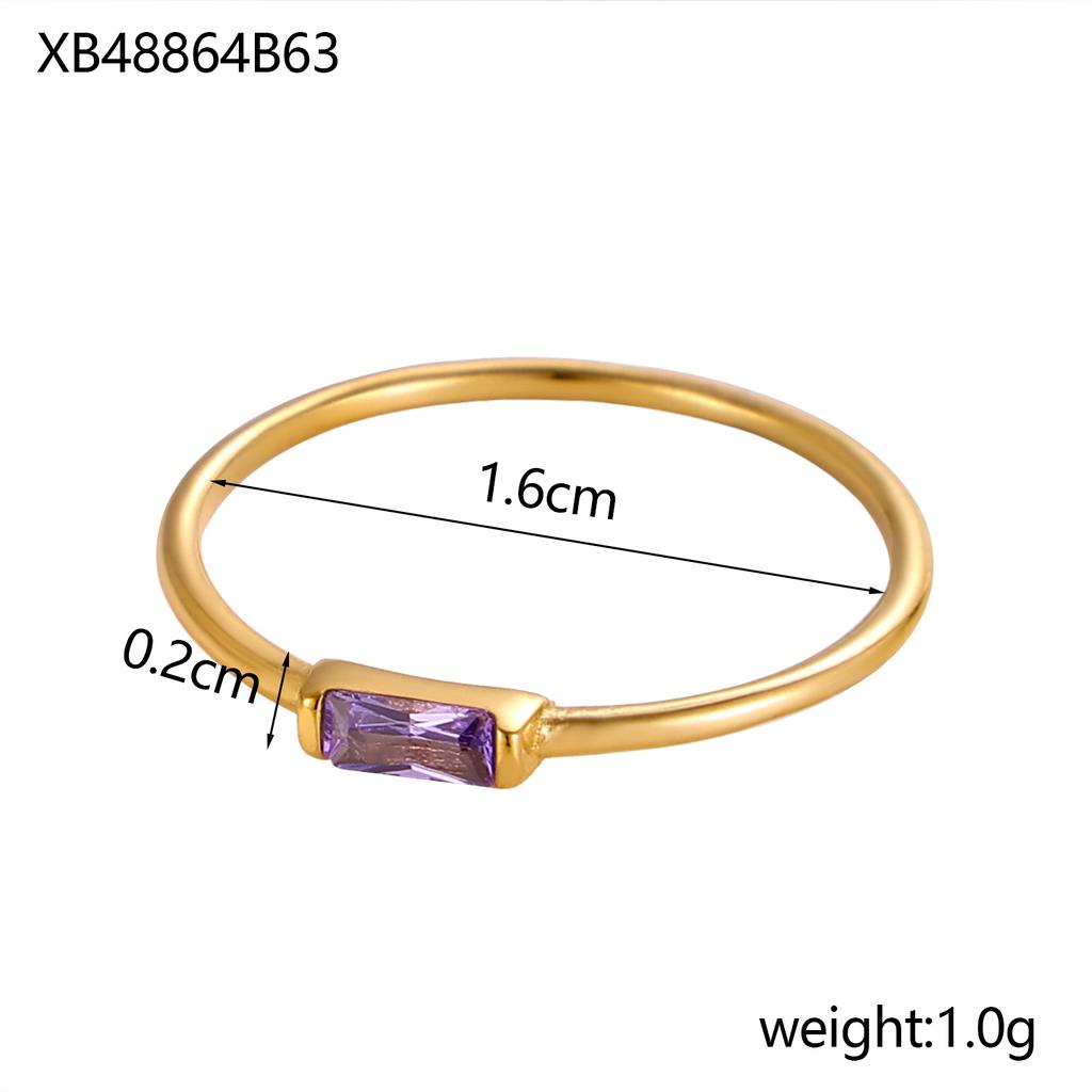 CARLIDANA Mimalist 18K Gold Plated Square Simple Colorful Zircon Stainless Steel 12 Months Birthstone Stackable Ring for Women