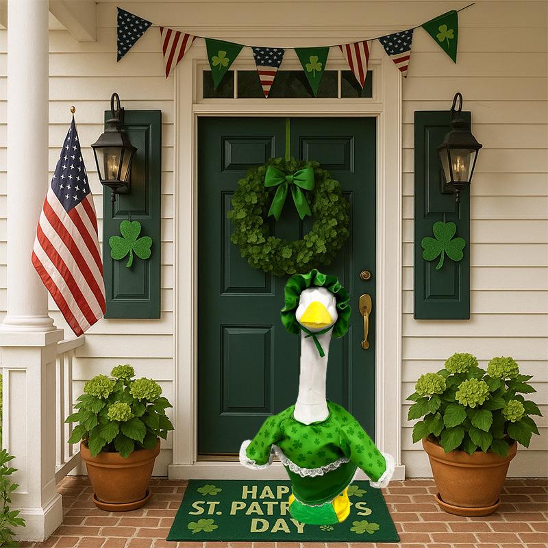 St. Patrick's Day Clover Porch Goose Clothing Set for Party Courtyard