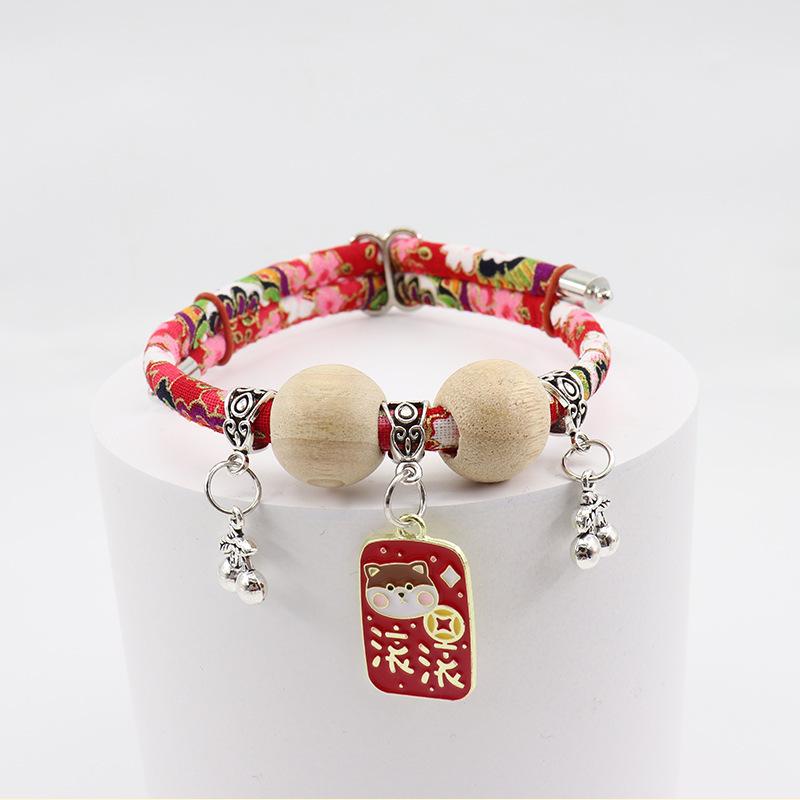 Camphor Wood Cat Collar with Bell and Longevity Lock - Pet Necklace Accessories