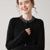 Women's Round Neck Cashmere Beaded Knit Cardigan - Autumn/Winter Solid Color Long Sleeve Versatile Fashion Sweater