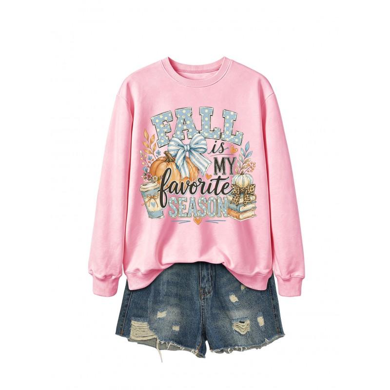 Womens Casual Fashion Bow Sweatshirt Printed Loose Fit Round Neck Long Sleeve Top