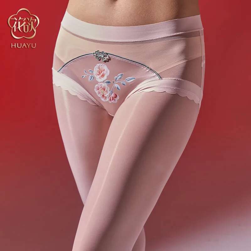 Fragrance Embroidered Flower Ancient Style Underwear Silk Stockings One Piece Shiny And Sexy Horse Oil Silk Pantyhose Charm H987