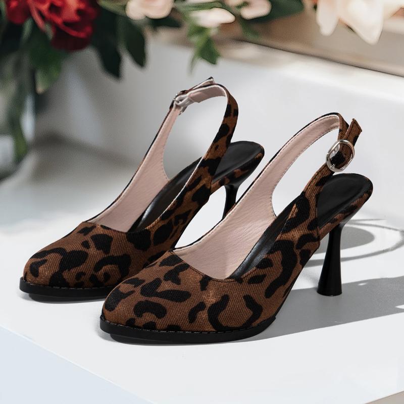Fashion Leopard Women's Sandals High Heels Buckle Shoes Designer Dress Slingback Pumps 2025 Fashion Shallow Stilettos Sandalias De Mujer