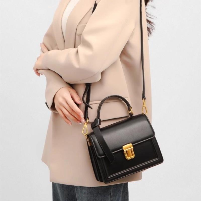 JIAERDI Retro Black Lock Handbag Women Leather Square Small Capacity Shoulder Bag Ladies Fashion Minimalist Design Crossbody Bag