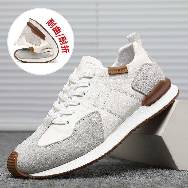 

New Shoes for Men Genuine Leather Casual Shoes Flat Leisure Sport Shoes Fashion Lace-up Sneaker 44 белый