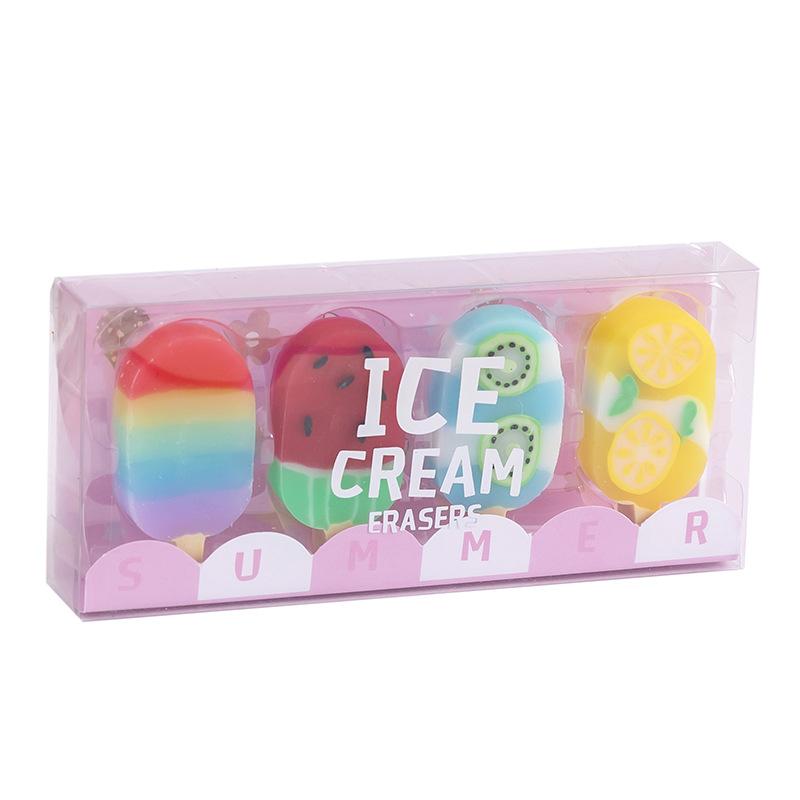 Kawaii Schreibwaren Süßer Sommer Büro Schulbedarf Eiscreme Buntes Radiergummi Set Schüler Kindertag Weihnachtsgeschenk Lieblich