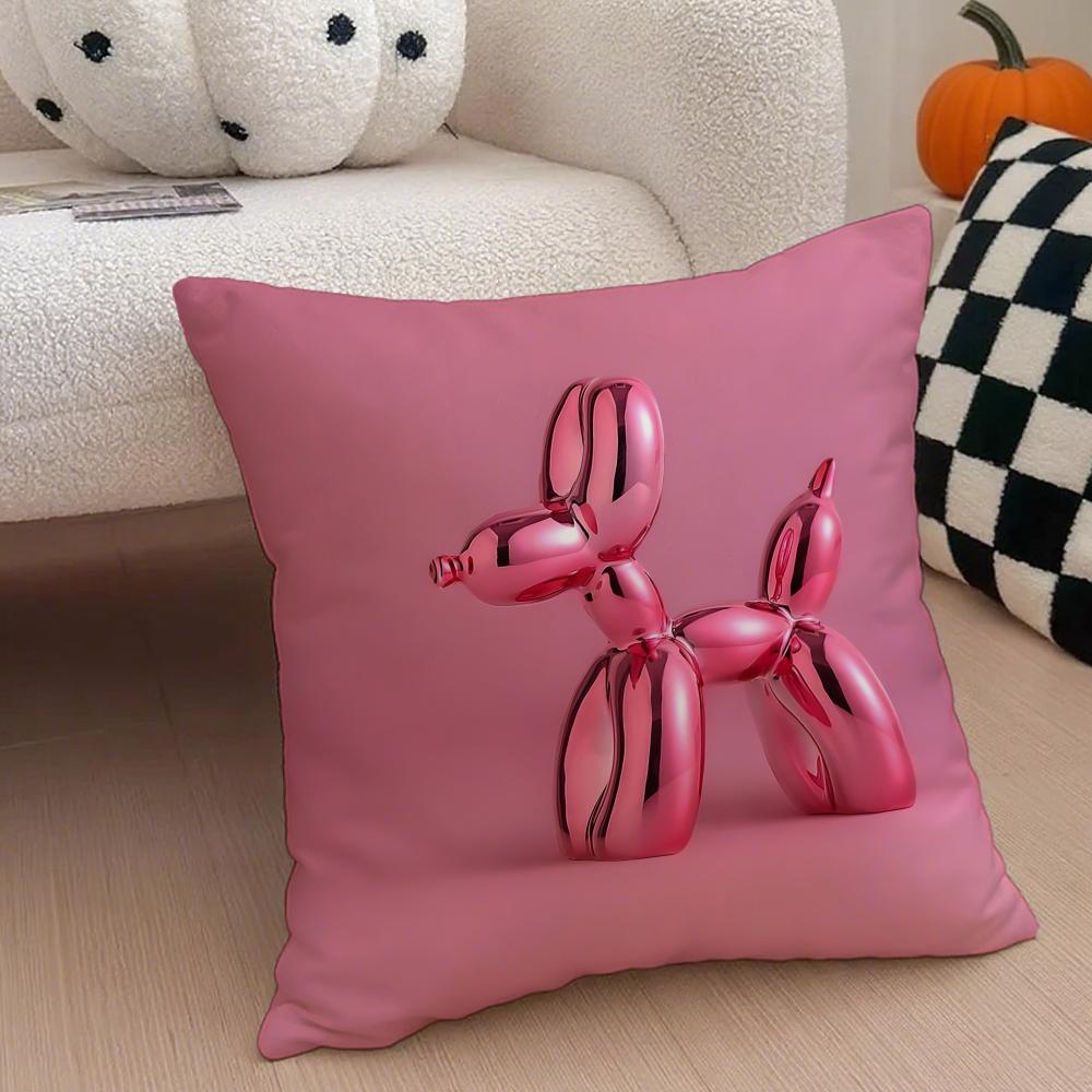 Trendy Art J-Jeff Koons B-Balloon Dogs Cushion Cover Throw Pillow Cover Hidden Button Durable Polyester Chair Cushion Peach skin 18*18(CM)-1Pcs
