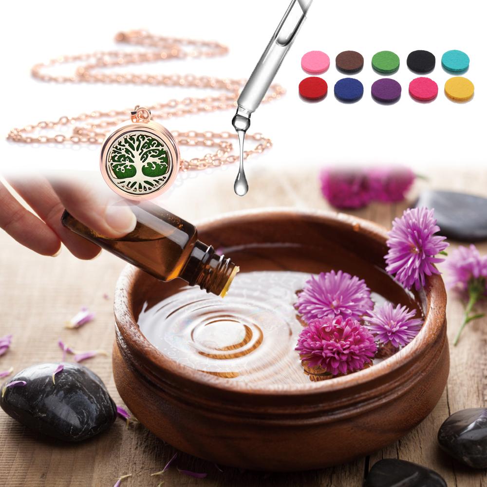 New rose gold Tree Of Life Aromatherapy Perfume Locket Fashion Essential Oil Diffuser Necklace For Women Pendant Jewelry Gift