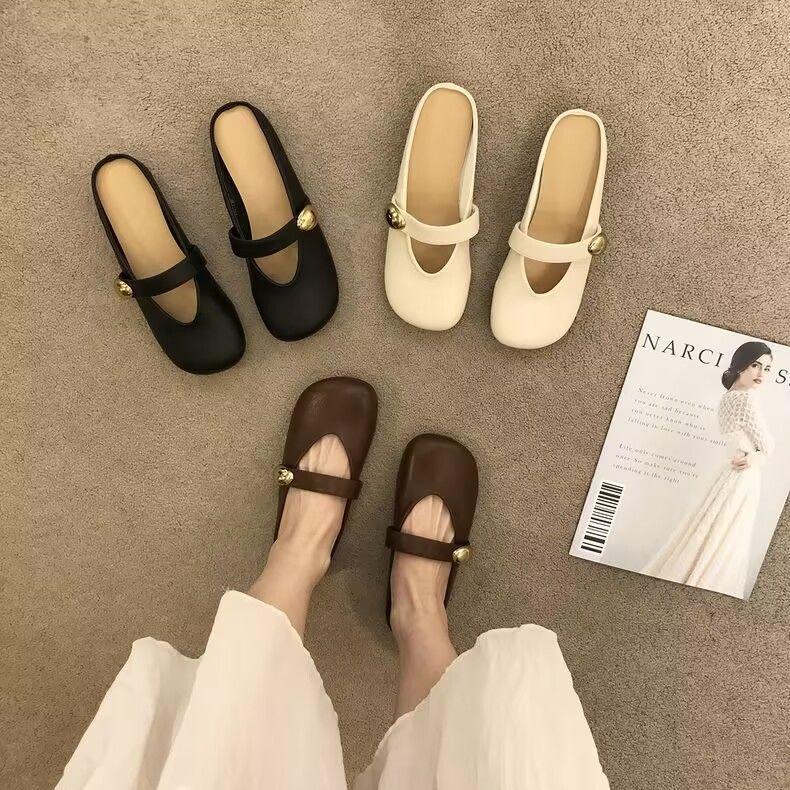 Soft Bottom Bag Head Slippers Women's Outer Wear 2025 Summer New Lazy Word with Inner Height Increase Half Slippers Soft Cute Round Head