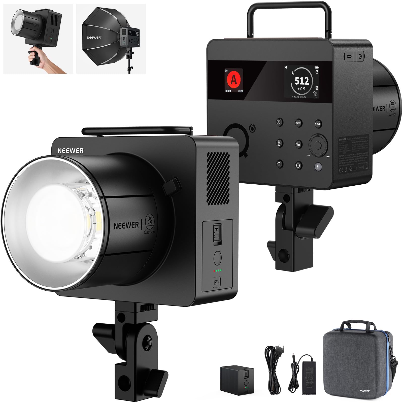 

NEEWER Q6 600Ws TTL Flash App to Studio Monolight for Outdoor 30W LED Modeling 400 Full Power Bowens Mount 2.4G Strobe, Controlled, 3000mAh, 1/1 1/512