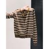 Single-breasted Contrasting Striped Knitted Cardigan Women's Spring and Autumn Loose and Thin Versatile Sweater Jacket Top