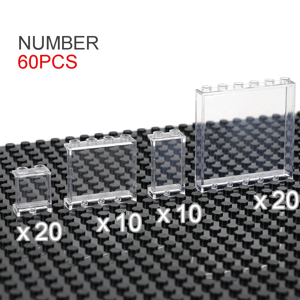 Clear Window 60 Transparent Building Blocks Home Compatible Classic Building Blocks Mixed Set, Accessories, (Transparent Sizes)